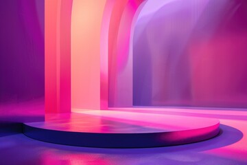 Poster - A stage lit with pink and purple lights, perfect for concert or show