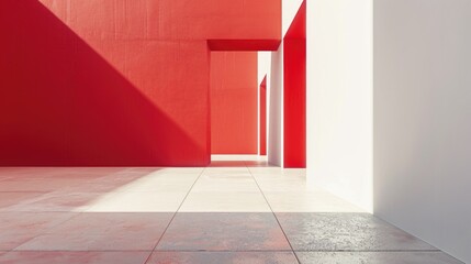 Aufkleber - A room with a single red wall and a white floor, suitable for use in interior design or architecture contexts