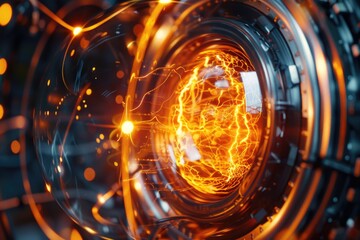 Poster - A close-up shot of a glowing object in a dark room, suitable for use in illustrations or designs where light and mystery are key
