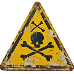 Wall Mural - yellow triangular sign. grungy style danger sign with skull and cross bones. rusty. warning. caution