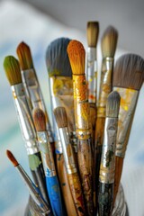 Poster - A collection of paint brushes stored in a glass container