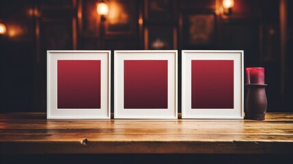 Canvas Print - Blank photo frames on table.