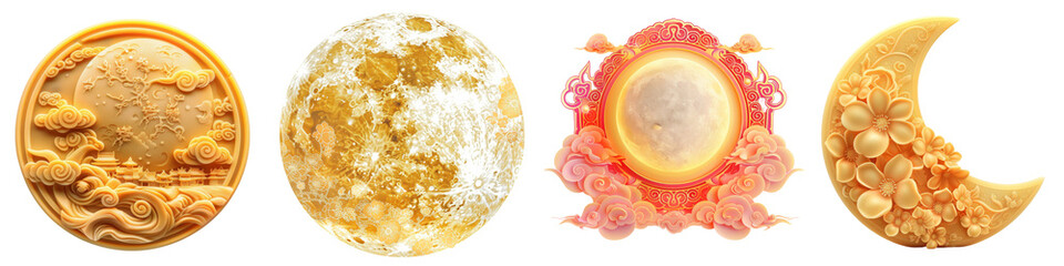 Poster - Collection of Moon Mid-Autumn Festival isolated on transparent or white background