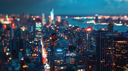 Aufkleber - A nighttime view of a city from the top of a building