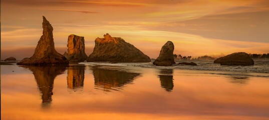 Wall Mural - Sea Stacks at sunset on the southern Oregon coast at Bandon.