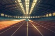 © Jennie Pavl - A modern track and field stadium bathed in natural light, awaiting the thrill of competitive racing. The atmosphere is electric, with a sense of anticipation hanging in the air.