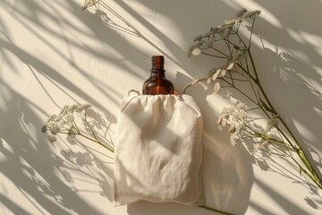 Poster - A single brown glass bottle placed on a clean white surface, suitable for product photography or as a minimalist decoration