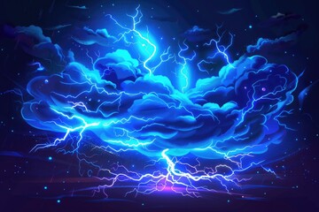 Poster - A blue cloud with lightning bolts shooting out, dramatic weather scene