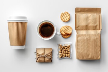 Poster - A cup of coffee, crackers, and cookies set out on a table for a quick breakfast or snack