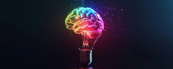 Poster - Creative neon brain light bulb, concept of innovative thinking and ideas