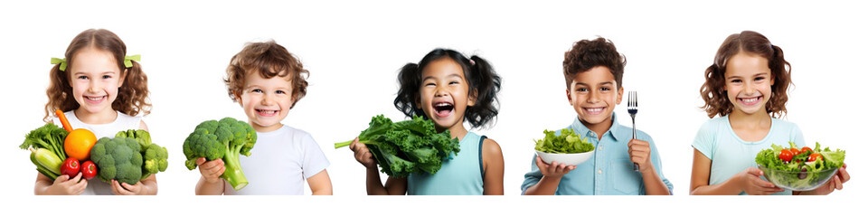 Poster - Kids eating salad png cut out element set