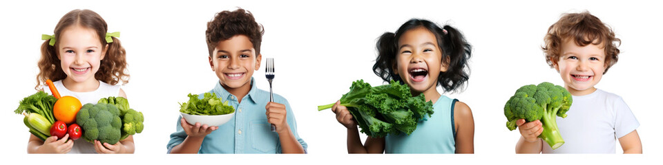 Poster - Kids eating salad png cut out element set