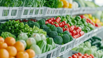 A grocery store with a variety of fresh produce including broccoli, tomatoes