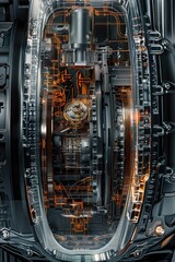 Poster - A detailed view of a mechanical device's inner mechanisms, suitable for use in technical illustrations and diagrams