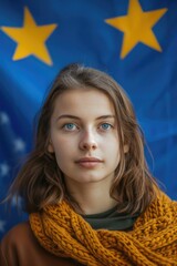 Aufkleber - A woman wearing a scarf wrapped around her neck