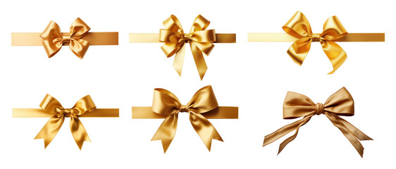 Wall Mural - Gold gift ribbon bow png cut out element set