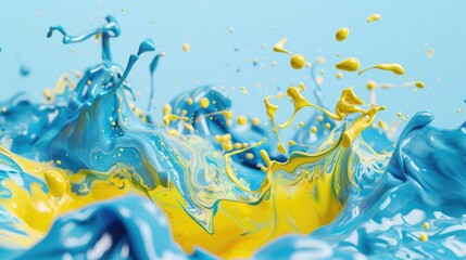 Poster - A vibrant splatter of blue and yellow paint on a blue background