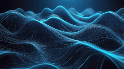Sticker - abstract blue tech background with digital waves and dynamic network system