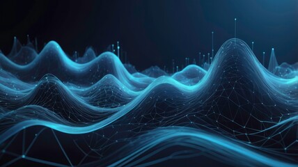 Wall Mural - abstract blue tech background with digital waves and dynamic network system
