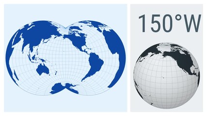 Wall Mural - World Map Animation. Nicolosi globular projection. Solid color style. Animated world map in Nicolosi projection. Loopable animation showing longitude shift and matching globe.