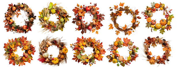 Sticker - Fall wreath png cut out element set