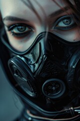Poster - A person wearing a gas mask, possibly in a hazardous or polluted environment
