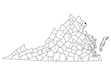 Arlington independent city location highlighted by black color on Virginia state map, United States, usa, us