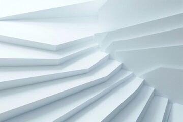 Poster - A large white room filled with multiple flights of stairs