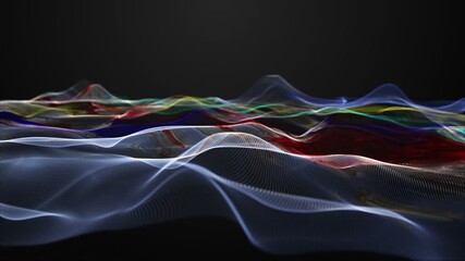 Wall Mural - Fantastic video animation with particle wave object in slow motion and space for text, 4096x2304 loop 4K