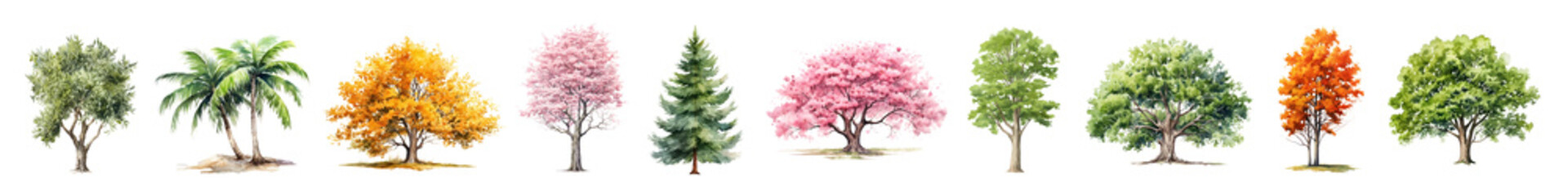 Poster - Watercolor tree illustration png cut out element set