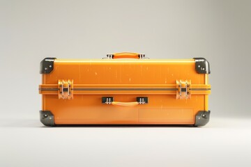 Poster - A single orange suitcase sits on a clean white floor, ready for travel or storage