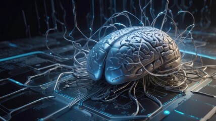 Sticker - cyber brain and neural circuit in quantum computing, symbolizing ai and machine learning