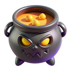 3d halloween witch cauldron cartoon evil spooky eyes cooking bubbles magic potion isolated on transparent background