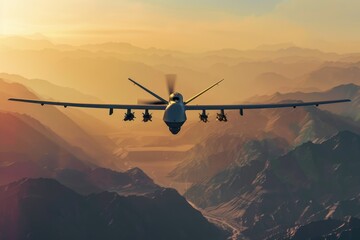 Aufkleber - Aerial view of a plane soaring above mountains during sunset, great for travel or adventure concepts
