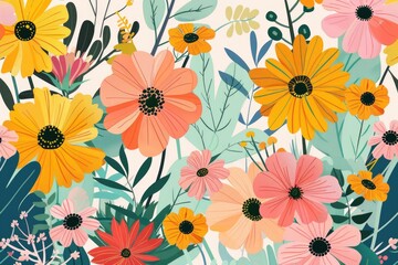 Poster - Fresh flowers displayed on a wall, great for office decor or event decoration