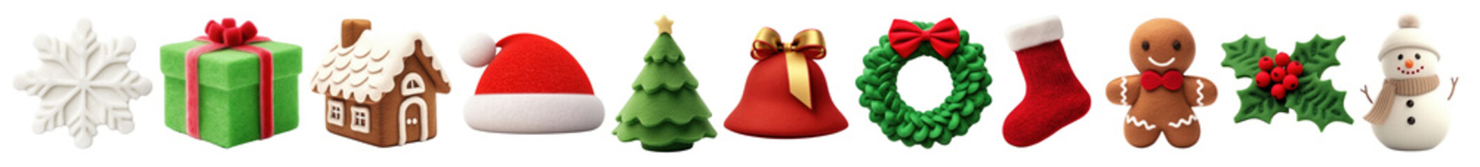 3D christmas wool png element set on transparent background