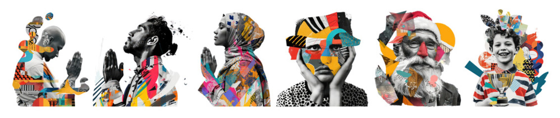 Poster - Colorful paper collage portrait png cut out element set