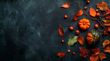 Canvas Print - Autumnal Still Life with Pumpkins and Leaves