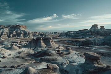 Canvas Print - A vast desert landscape with rocky formations and a clear blue sky