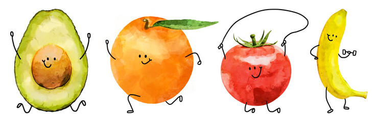 Sticker - Watercolor of fruits and vegetables png cut out element set