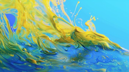 Poster - A close-up shot of two colorful waves crashing against each other, with the yellow one on top