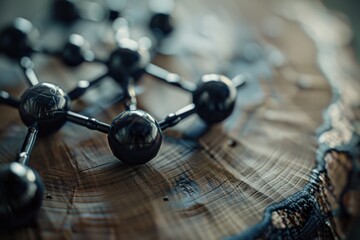 Poster - A close-up view of a collection of metal balls arranged on a wooden base