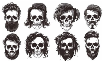 Human skull illustrations on white background. Design element for labels, emblems, signs, logos, posters.