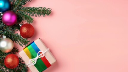 Wall Mural - A Christmas tree with a colorful box on top of it