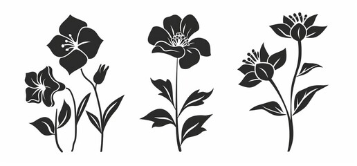 Wall Mural - White background with black silhouettes of flowers.