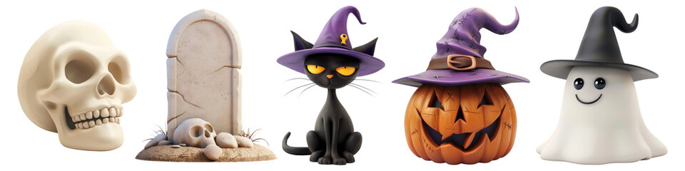 3d halloween png cut out element set