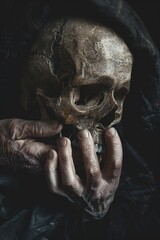 Wall Mural - A person holding a skull in their hands