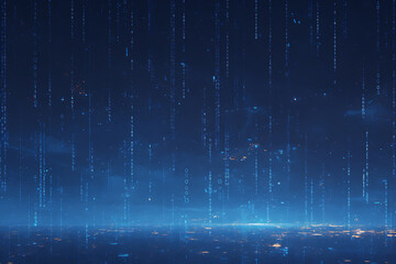A binary background with dark blue and touches of neon highlights creating a technological and futuristic aesthetic
