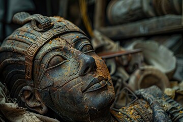 Poster - Close-up of a statue of a person, great for use in art or design projects