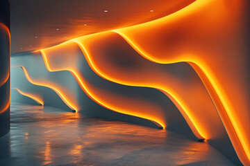 Poster - Modern empty business hall with orange lighting design